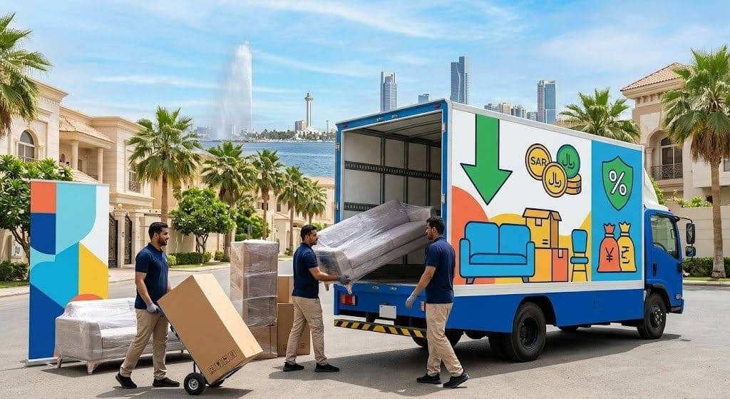 فريق عمل محترف يقوم بتغليف ونقل الأثاث بعناية فائقة ضمن خدمات نقل عفش حي المروة بالرياض لضمان حماية الممتلكات ووصولها بأمان تام وبدون أي خدوش.